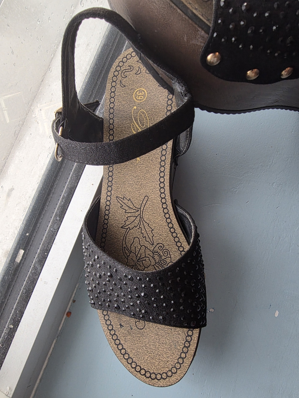 Women’s Black Studded Wedge Sandals - Picture 5 of 9
